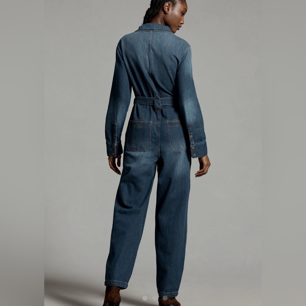 Anthropologie Pilcro Relaxed Blue Denim Utility Jumpsuit Overalls Size L - Picture 3 of 5